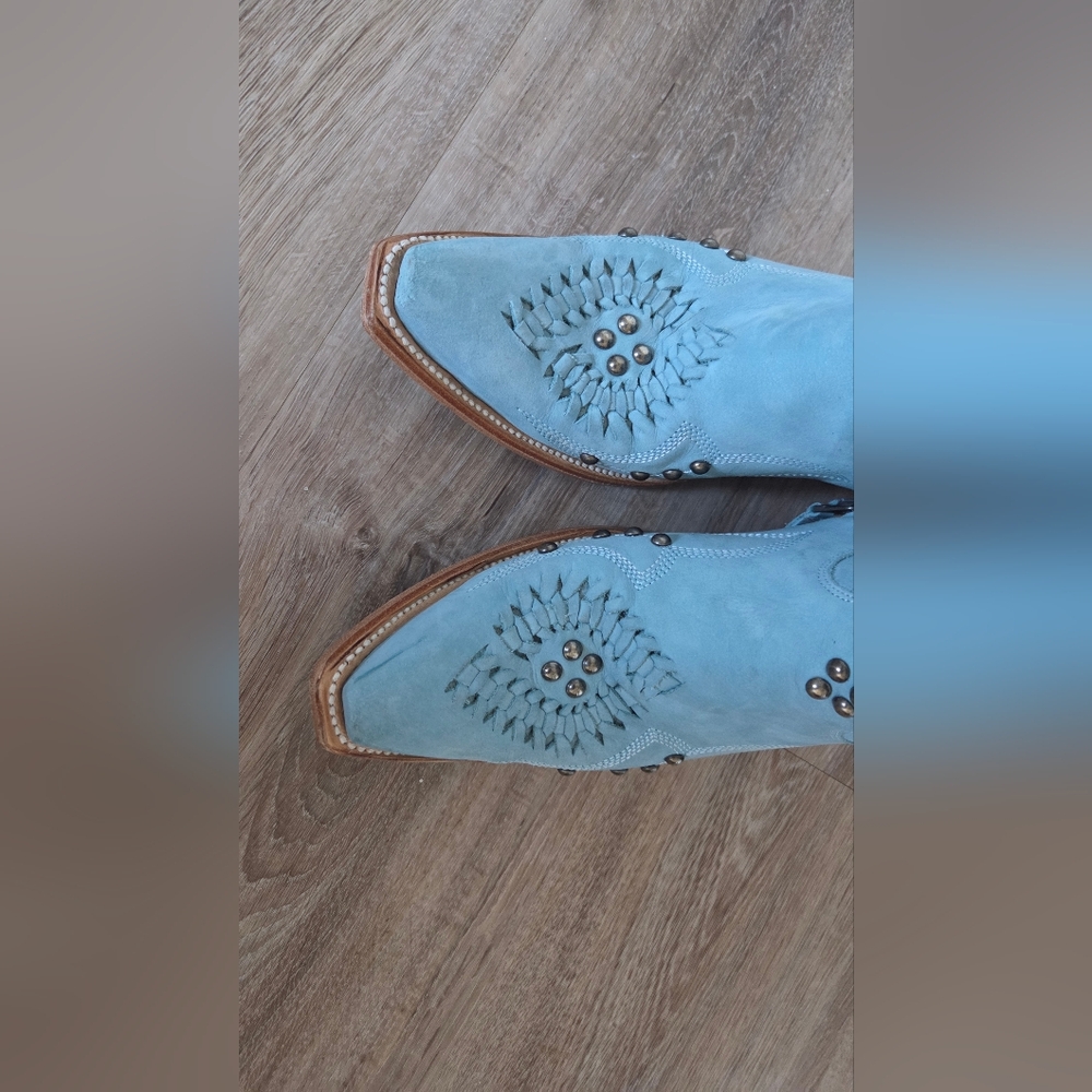 LANE Braided Shaft Light Blue Western Ankle Boots with Side Zip - Picture 8 of 8